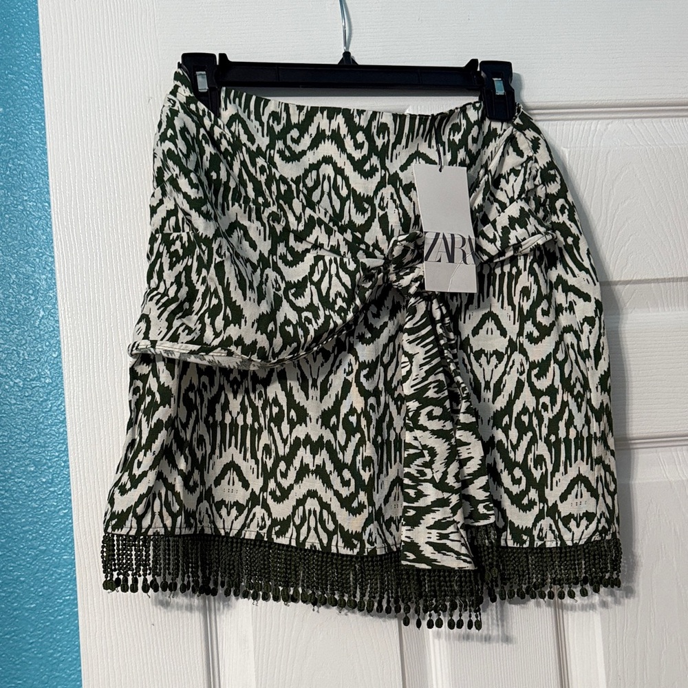 Zara Black and White Mini Skirt with Tassels
